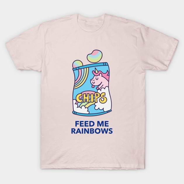 Unicorn - Feed Me Rainbows T-Shirt by Shaun Dowdall